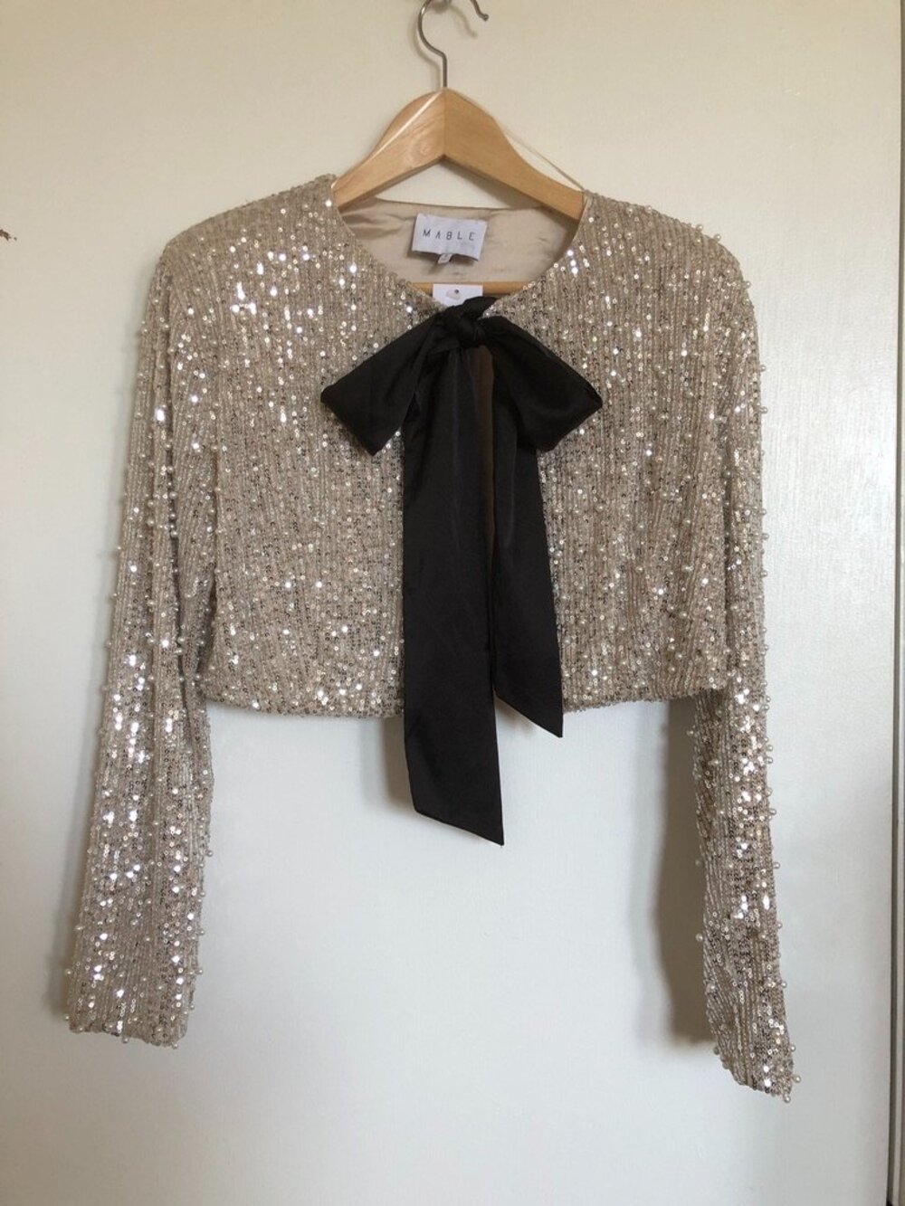 Mable Pearl and Sequins Bow Tied Crop Jacket